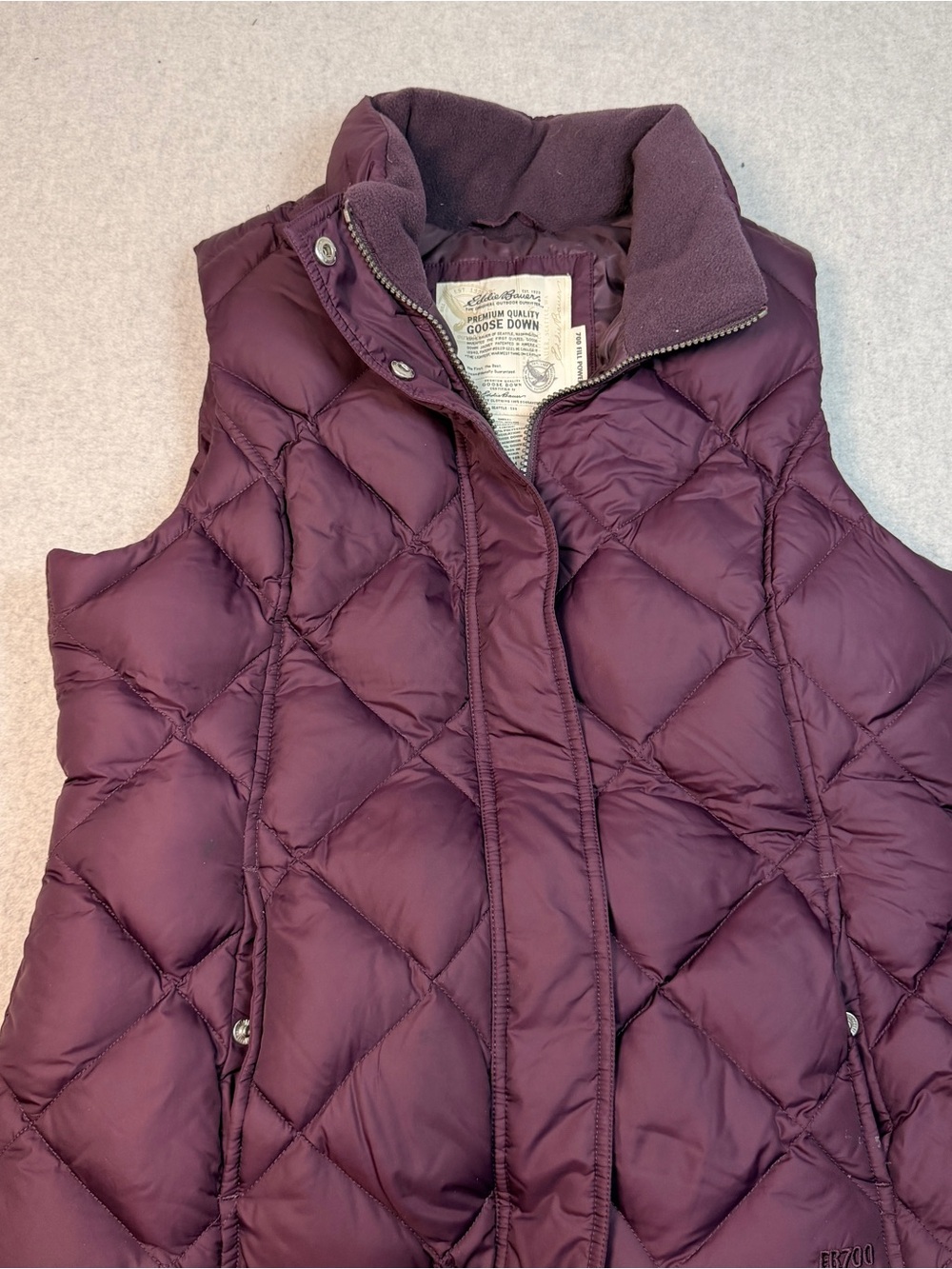 Eddie Bauer Quilted Goose Down Vest in Plum